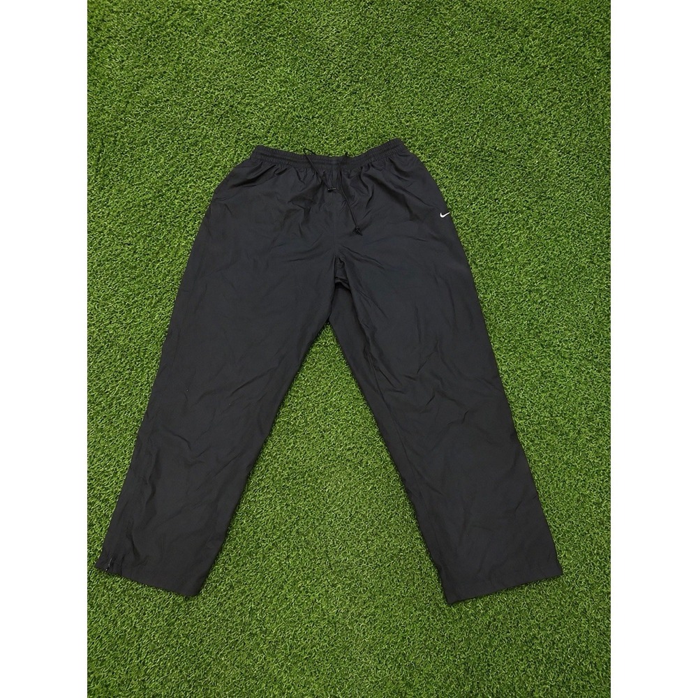 Vintage Nike Track Pants Medium Black Baggy Nylon Windbreaker Athletic Training